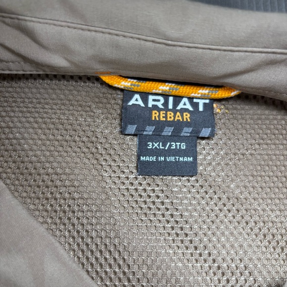 Ariat Rebar Men's Khaki Color Button-Down Shirt - Picture 3 of 13
